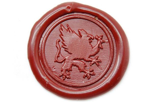 Heraldic Griffin Wax Seal Stamp - Backtozero B20 - Deep Red, genericlonghandle, griffin, Heraldic, Mythical Creatures