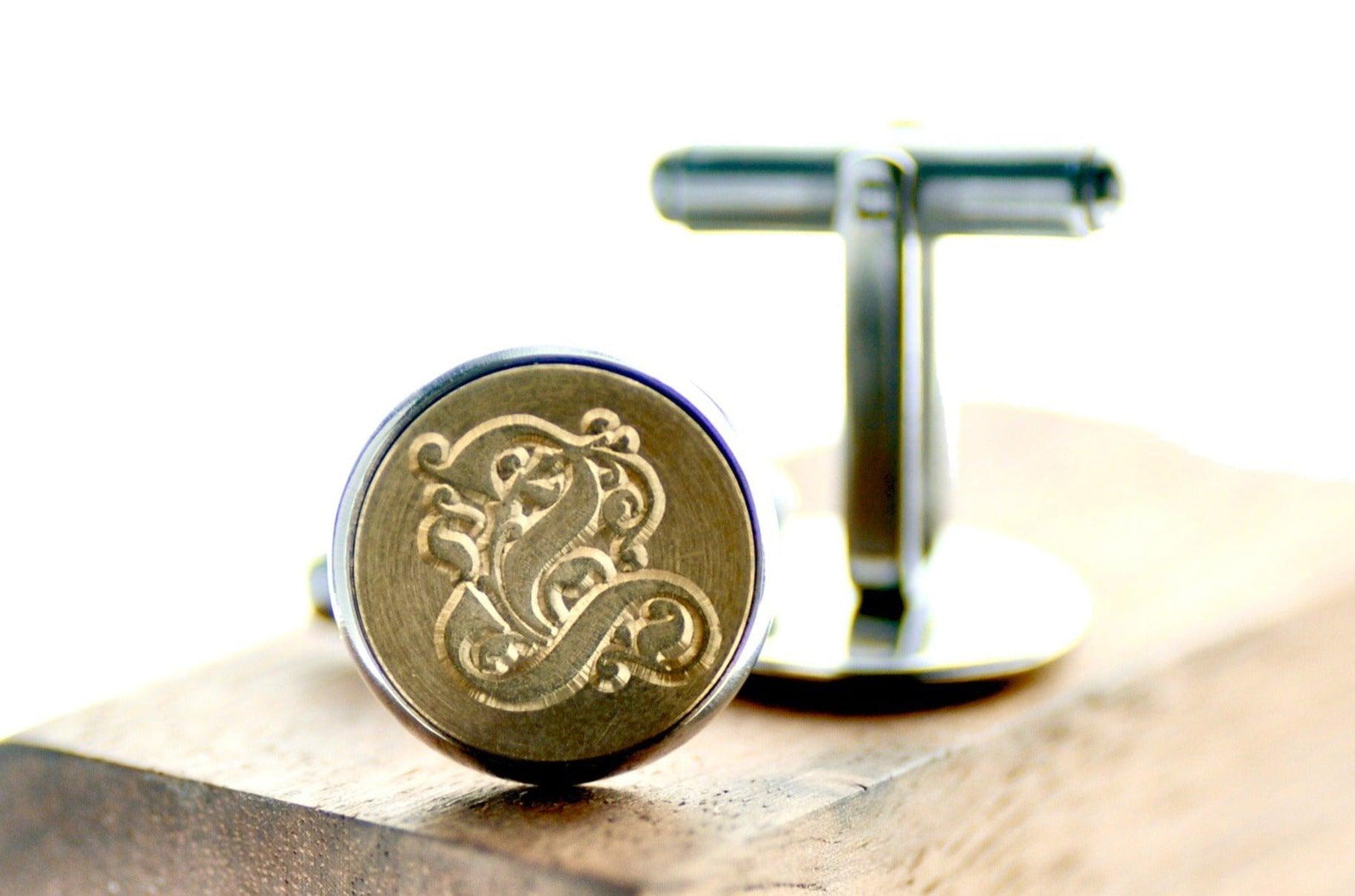 Gothic Initial Signet Cufflinks - Backtozero B20 - 1 initial, 14mm, 1initial, brass, cufflinks, Custom, him, monogram, One Initial, Personalized, signet, stainless steel, Wedding