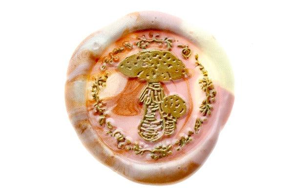 Fungus II Wax Seal Stamp Designed by Vintage Paper Garden - Backtozero B20 - collaboration, copper, fungus, hana, hana t, kinoko, marble, marble wax, metallic, mixed wax, mushroom, pearl, pearl white, pink, Signature, signaturehandle