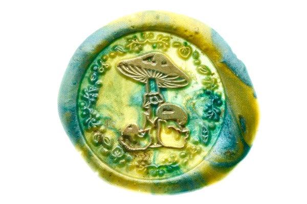 Fungus III Wax Seal Stamp Designed by Vintage Paper Garden - Backtozero B20 - collaboration, fungus, gold, hana, hana t, kinoko, marble, marble wax, metallic, mixed wax, mushroom, Signature, signaturehandle, sky blue