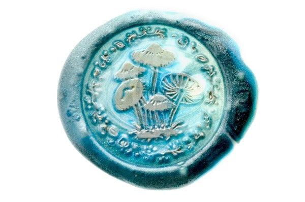 Fungus V Wax Seal Stamp Designed by Vintage Paper Garden - Backtozero B20 - collaboration, fungus, hana, hana t, kinoko, marble, marble wax, metallic, mixed wax, mushroom, Signature, signaturehandle, silver, sky blue