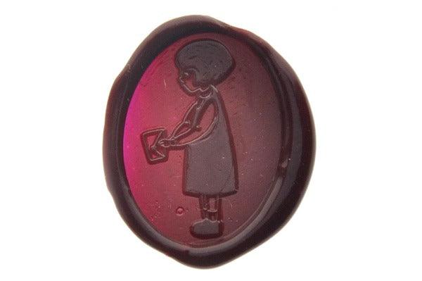 Mail Girl Wax Seal Stamp Designed by Vintage Paper Garden - Backtozero B20 - collaboration, Deep Red, girl, hana, hana t, Letter, mail, oval, Signature, signaturehandle