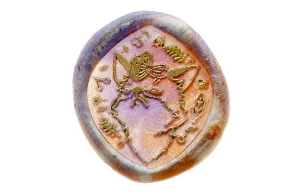 Animal Tales Fox Wax Seal Stamp Designed by Vintage Paper Garden - Backtozero B20 - acorn, animal, animal tales, collaboration, copper, hana, hana t, lavender, marble, marble wax, metallic, metallic purple, mixed wax, pearl, pearl white, pointed oval, purple, salmon, Signature, signaturehandle, Woodland, Woodland Animal