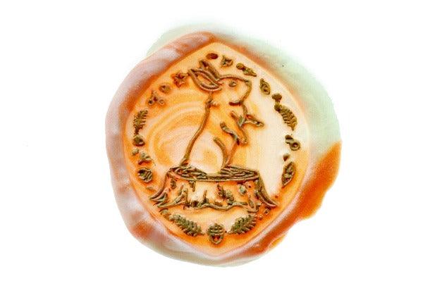 Animal Tales Rabbit Wax Seal Stamp Designed by Vintage Paper Garden - Backtozero B20 - acorn, animal, animal tales, collaboration, hana, hana t, marble, marble wax, metallic, mixed wax, mushroom, pearl, pearl white, pointed oval, salmon, Signature, signaturehandle, Woodland, Woodland Animal