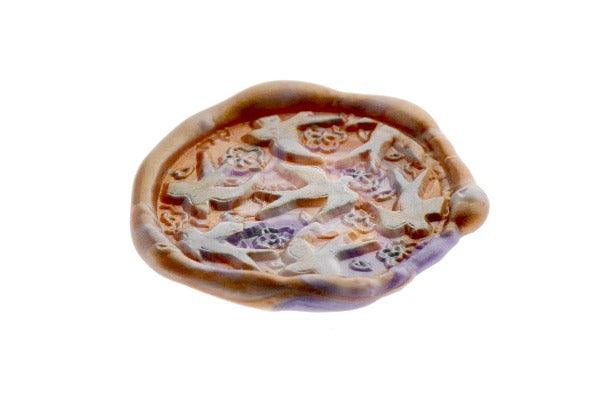 Spring Wind With Swallows Wax Seal Stamp Designed by Vintage Paper Garden - Backtozero B20 - 2level, bird, collaboration, Flower, flowers, hana, hana t, lavender, marble, marble wax, Metallic, mixed wax, pearl, pearl white, pearlized, sakura, salmon, Signature, signaturehandle, swallow