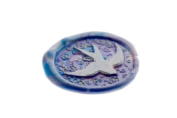 Spring With Swallow Wax Seal Stamp Designed by Vintage Paper Garden - Backtozero B20 - 2level, bird, collaboration, Flower, flowers, hana, hana t, marble, marble wax, metalli purple, Metallic, metallic sky blue, mixed wax, Purple, sakura, Signature, signaturehandle, silver, swallow
