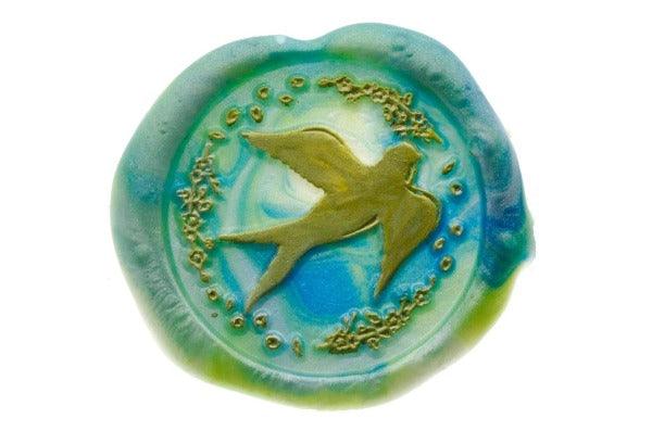 Swallow Wax Seal Stamp Designed by Vintage Paper Garden - Backtozero B20 - bird, collaboration, hana, hana t, marble, marble wax, metallic, metallic sky blue, mixed wax, moss, pearl, pearl white, Signature, signaturehandle