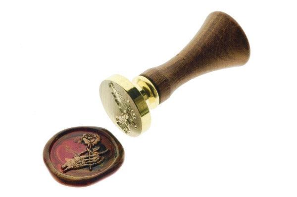 'Til Death Do Us Part Wax Seal Stamp - Backtozero B20 - black, blossom, bone, Botanical, dark red, deep red, floral, Flower, gold, hand, hand gesture, marble, marble wax, mixed wax, Nature, rose, Signature, signaturehandle, skeleton