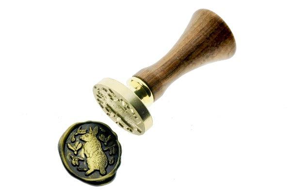 Hare & Flowers Wax Seal Stamp - Backtozero B20 - black, botanic, Botanical, bunny, gold, gold dust, gold powder, hare, newarrivals, oval, rabbit, Signature, signaturehandle, snowdrop, spring