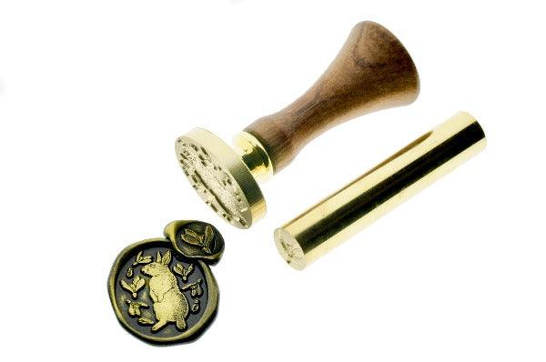 Hare & Snowdrop Flower Wax Seal Stamp Set - Backtozero B20 - apple flower, black, botanic, Botanical, bunny, flower, gold metallic powder, gold powder, hare, mini, newarrivals, oval, rabbit, set, Signature, signaturehandle, spring