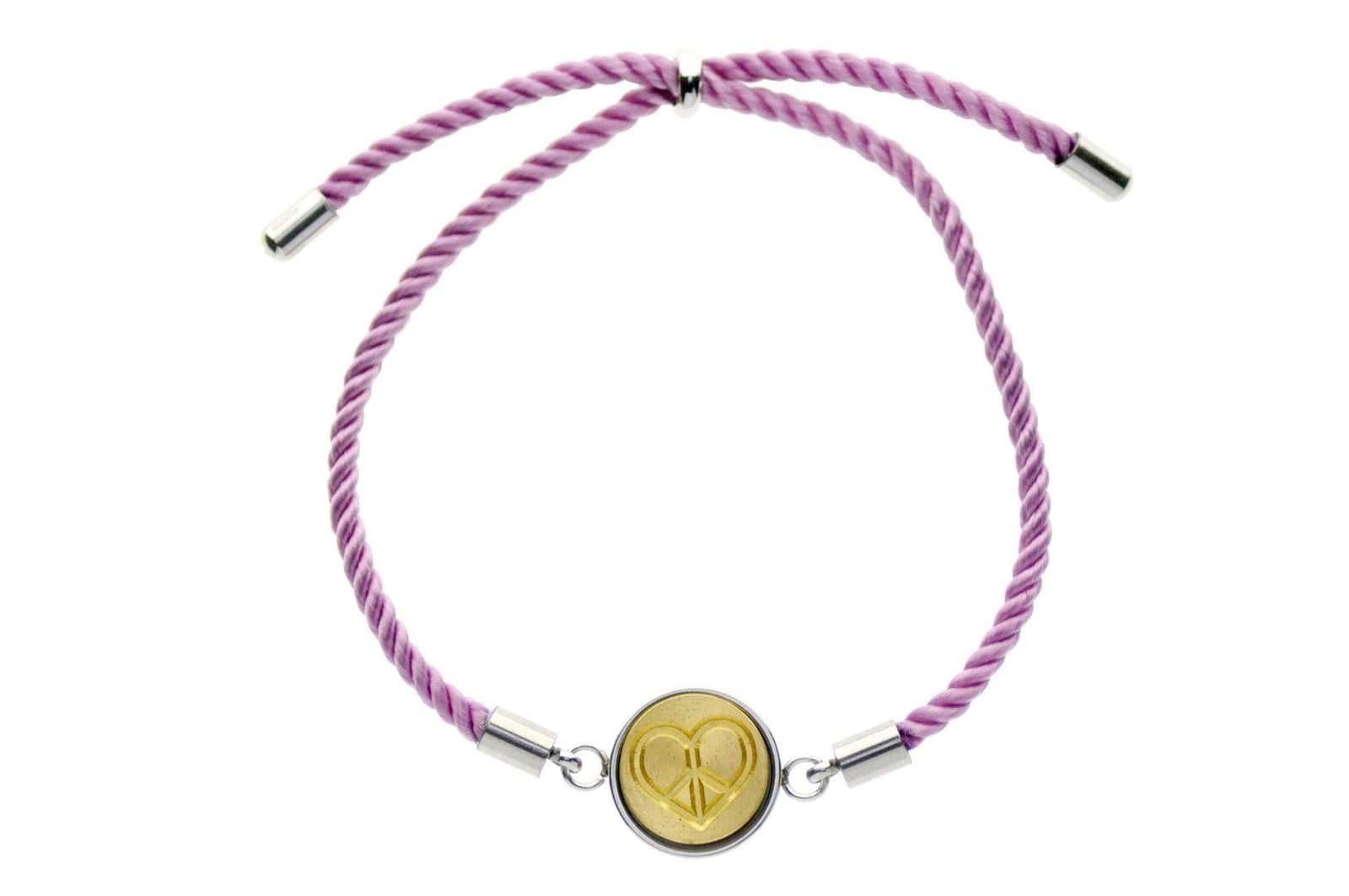 Peace Love Signet Bracelet - Backtozero B20 - 10mm, 12mm, adjustable, bracelet, brass, cord, cord bracelet, heart, love, minimal, peace, peace love, signet, signet bracelet, stainless steel, twist cord