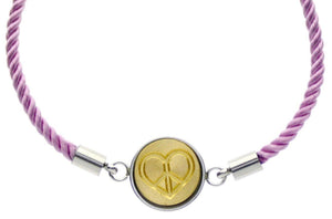 Peace Love Signet Bracelet - Backtozero B20 - 10mm, 12mm, adjustable, bracelet, brass, cord, cord bracelet, heart, love, minimal, peace, peace love, signet, signet bracelet, stainless steel, twist cord