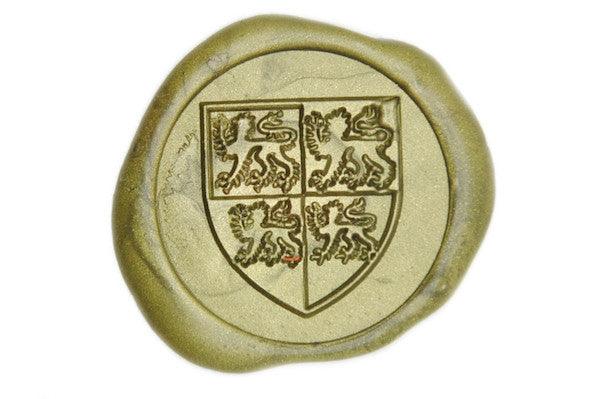 Heraldic Lion Shield Wax Seal Stamp - Backtozero B20 - Crest, Dark Gold, genericlonghandle, Heraldic, Lion, shield