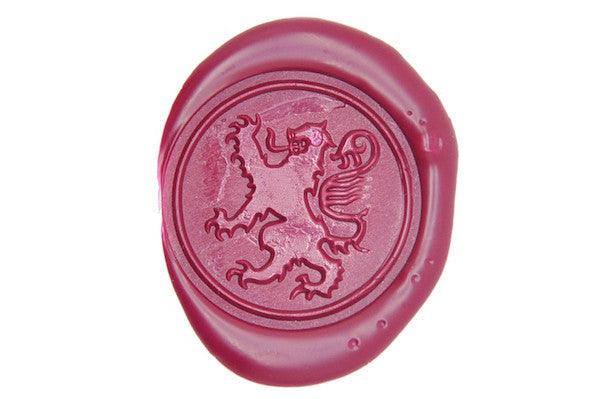 Heraldic Lion Wax Seal Stamp - Backtozero B20 - Burgundy, genericlonghandle, Heraldic, Lion