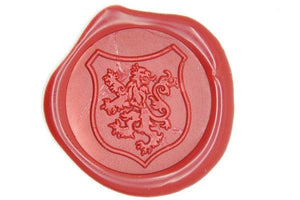 Heraldic Lion Shield Wax Seal Stamp - Backtozero B20 - crest, genericlonghandle, Heraldic, lion, Palm Red, shield