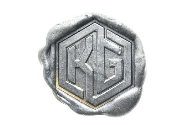 Hexagon Double Initials Linked Monogram Wax Seal Stamp - Backtozero B20 - 2 initials, 2initials, double, Double Initials, genericlonghandle, hexagon, hexagram, Initial, Letters, metallic pewter, Monogram, Personalized, Wedding