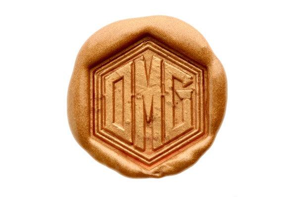 Hexagon Triple Initials Monogram Wax Seal Stamp - Backtozero B20 - 3 initials, 3initials, Copper Gold, genericlonghandle, hexagon, hexagram, Initial, Letters, Monogram, Personalized, Triple Initials, Wedding