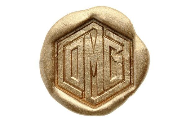 Hexagon Triple Initials Linked Monogram Wax Seal Stamp - Backtozero B20 - 3 initials, 3initials, Copper, genericlonghandle, hexagon, hexagram, Initial, Letters, Monogram, Personalized, Triple Initials, Wedding