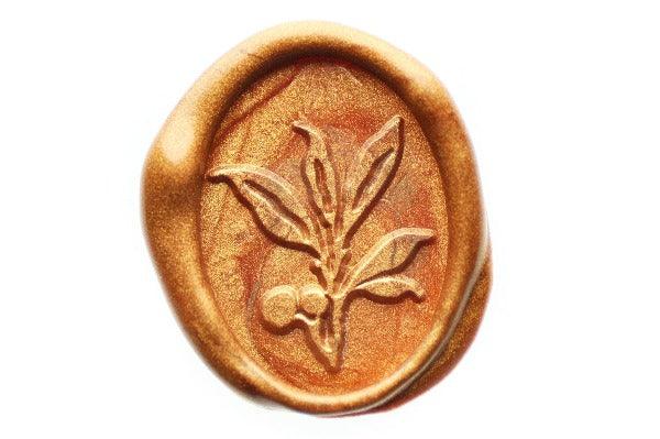 Holy Wax Seal Stamp - Backtozero B20 - Botanical, Copper Gold, floral, Flower, genericlonghandle, Leaf, Leafs, Metallic, Nature, oval