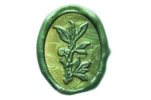 Holy Wax Seal Stamp - Backtozero B20 - Botanical, floral, Flower, genericlonghandle, Leaf, Leafs, Metallic, Metallic Green, Nature, oval