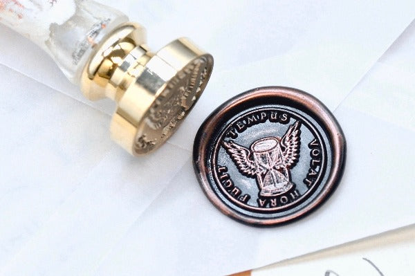 Hourglass Latin Motto Wax Seal Stamp | S - Backtozero B20 - antique, latin, latin motto, Message, Retro, Signature, signaturehandle, time