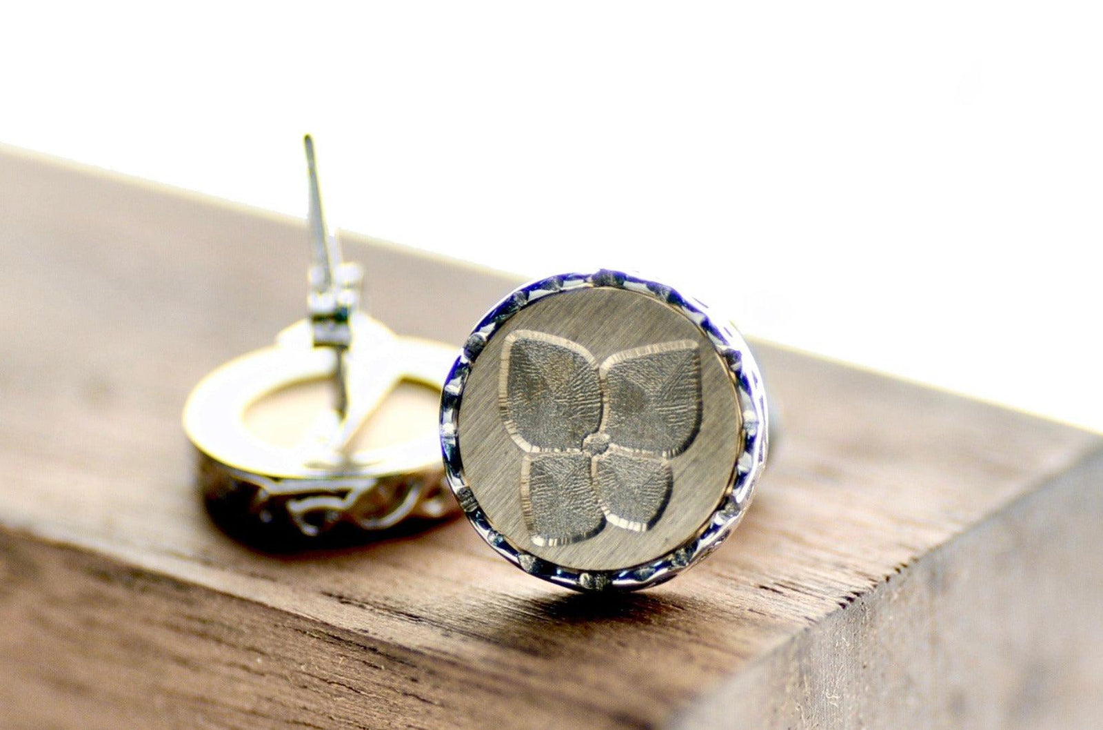 Hydrangea Filigree Signet Earrings Designed by Petra - Backtozero B20 - brass, earrings, filigree, filigree earrings, filigreeearrings, floral, Flower, signet, silver, stud, stud earrings