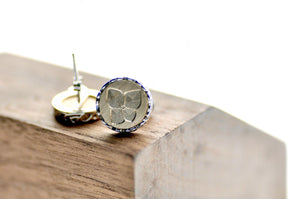 Hydrangea Filigree Signet Earrings Designed by Petra - Backtozero B20 - brass, earrings, filigree, filigree earrings, filigreeearrings, floral, Flower, signet, silver, stud, stud earrings