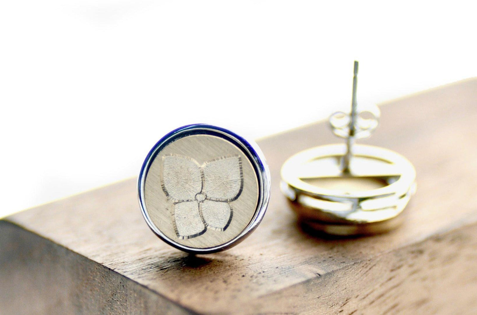 Hydrangea Minimal Signet Earrings Designed by Petra - Backtozero B20 - botanic, Botanical, brass, collaboration, earrings, floral, Flower, flowers, minimal, minimalearrings, petra, Plant, plants, signet, silver, stud, stud earrings