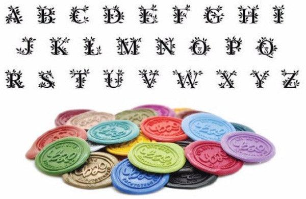 Leafy Initial Wax Seal Stamp - Backtozero B20 - 1 initial, 1initial, Botanical, Leaf, Leafs, Letter, Monogram, One initial, Personalized, Signature, signaturehandle, Turquoise