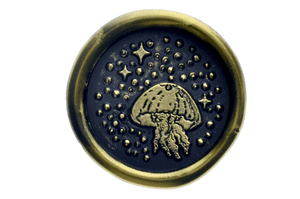 Stars & Dots Moon Jellyfish Wax Seal Stamp - Backtozero B20 - Animal, Animal Lover, Black, dots, gold powder, jellyfish, marine, marine animal, moon jelly, moon jellyfish, newarrivals, ocean, sea, Signature, signaturehandle, stars