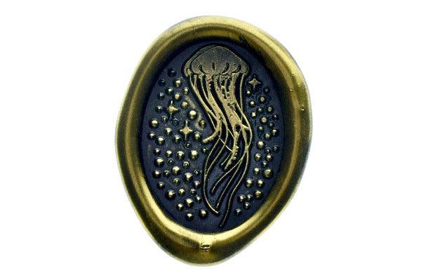 Stars & Dots Jellyfish Wax Seal Stamp - Backtozero B20 - Animal, Animal Lover, Black, dot, dots, gold dust, gold metallic powder, gold powder, jelly, jellyfish, marine, marine animal, newarrivals, ocean, oval, sea, Signature, signaturehandle, star, Stars