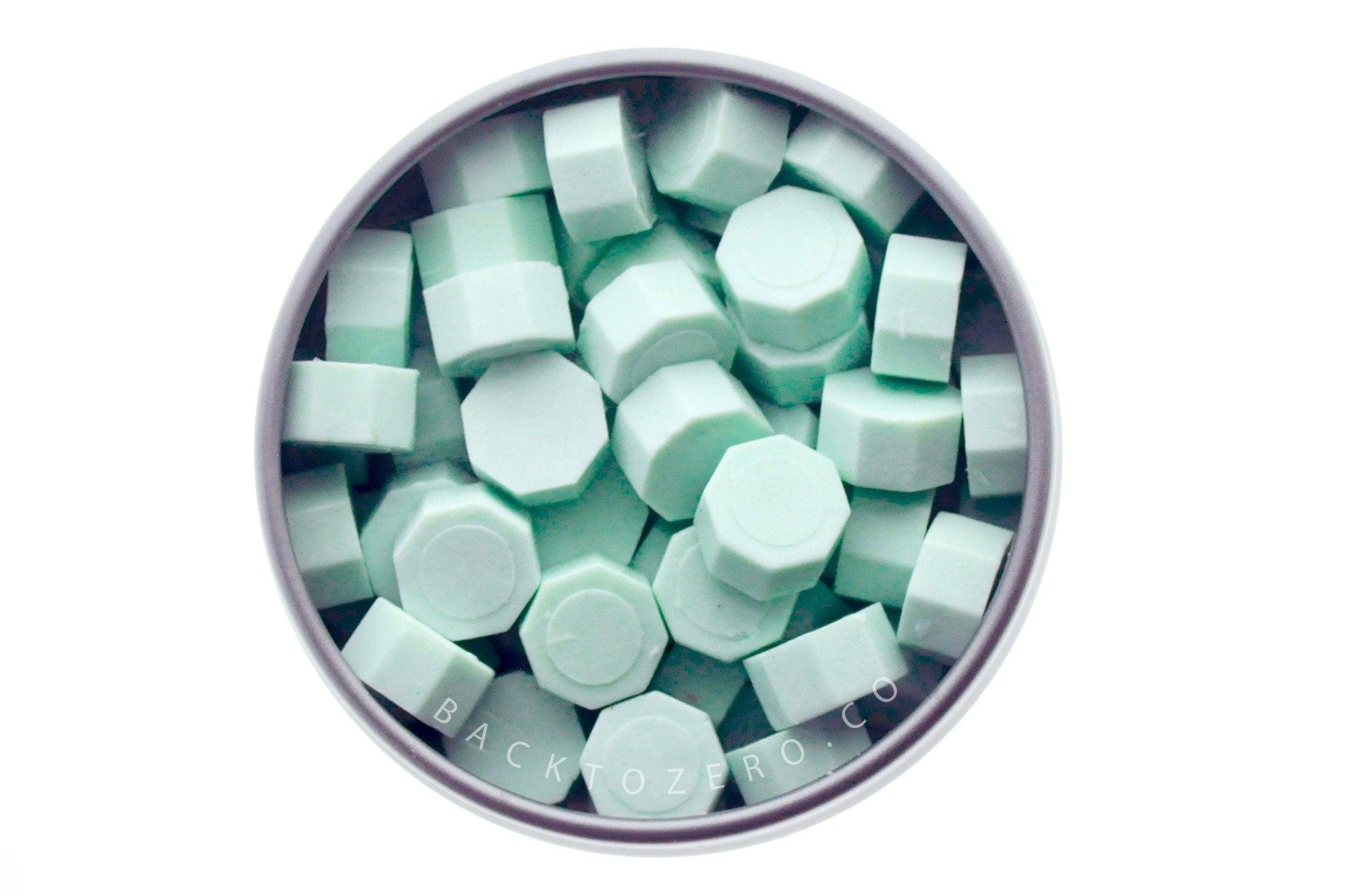 Jet Stream Octagon Sealing Wax Beads - Backtozero B20 - green, octagon bead, pale green, pastel, sealing wax, soft green, tin, Wax Beads