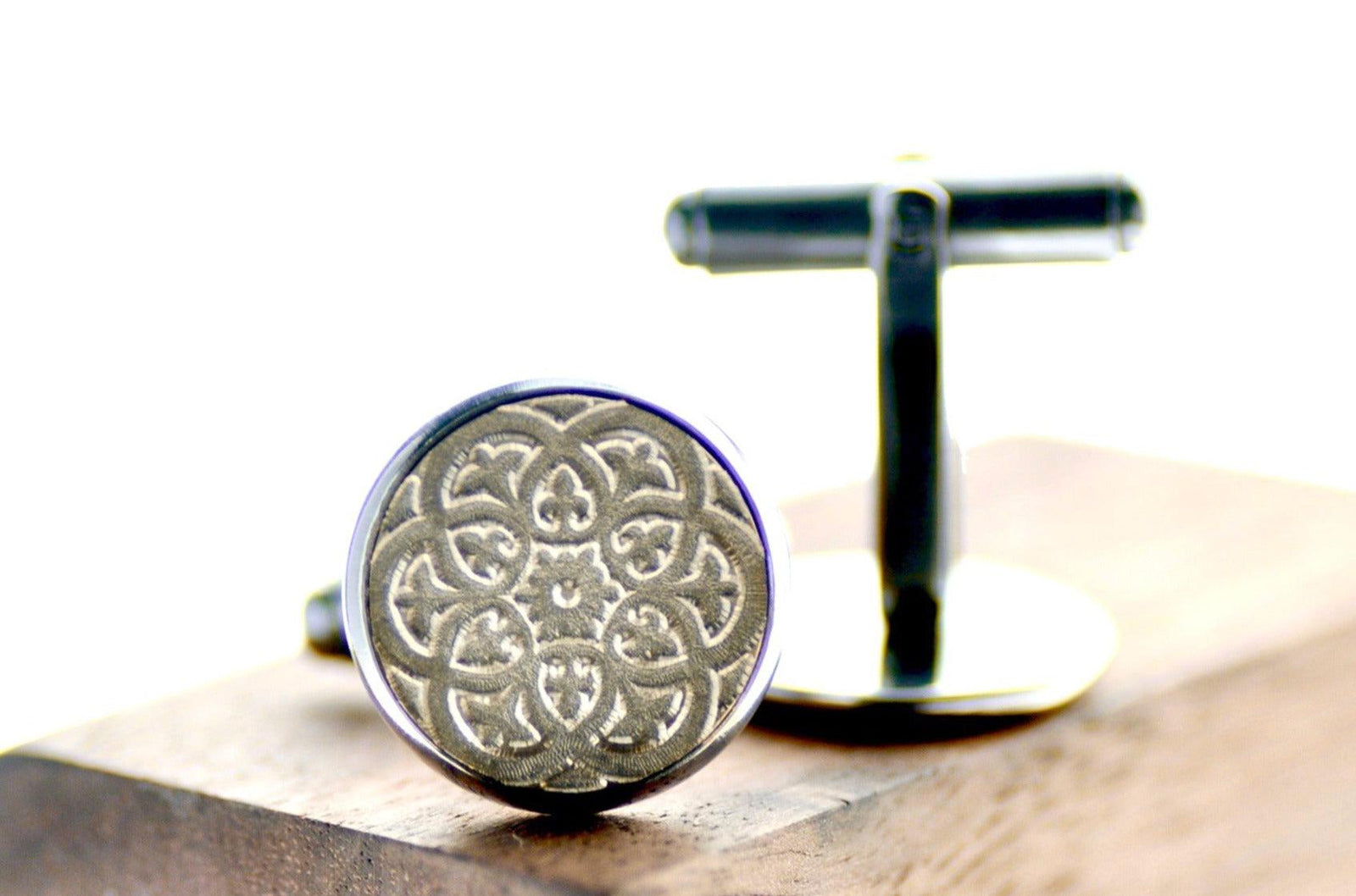 Damask Kaleidoscope Signet Cufflinks - Backtozero B20 - 14mm, brass, cufflinks, him, signet, stainless steel