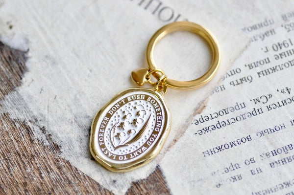 Message Wax Seal Keychain | Lily of the Valley - Backtozero B20 - botanic, Botanical, enamel, enamel keychain, Flower, heart, her, keychain, lapel, lily of the valley, metal, Nature, Plant, plants, Red, soft enamel, starry, wax seal