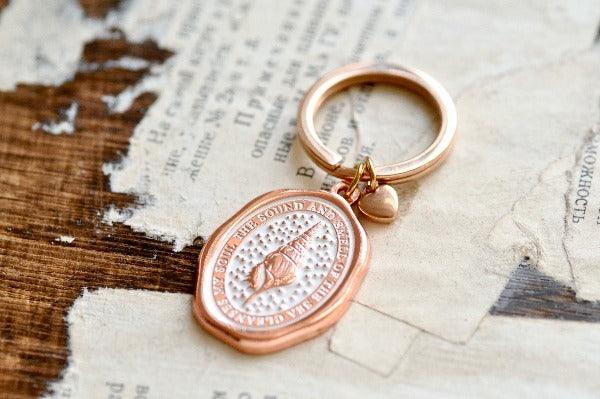 Message Wax Seal Keychain | Seashell | Soul - Backtozero B20 - cleanses, enamel, enamel keychain, heart, her, keychain, lapel, metal, newarrivals, rose gold, seashell, soft enamel, soul, starry, wax seal