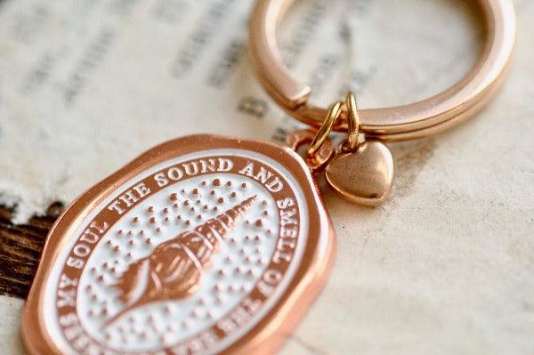 Message Wax Seal Keychain | Seashell | Soul - Backtozero B20 - cleanses, enamel, enamel keychain, heart, her, keychain, lapel, metal, newarrivals, rose gold, seashell, soft enamel, soul, starry, wax seal