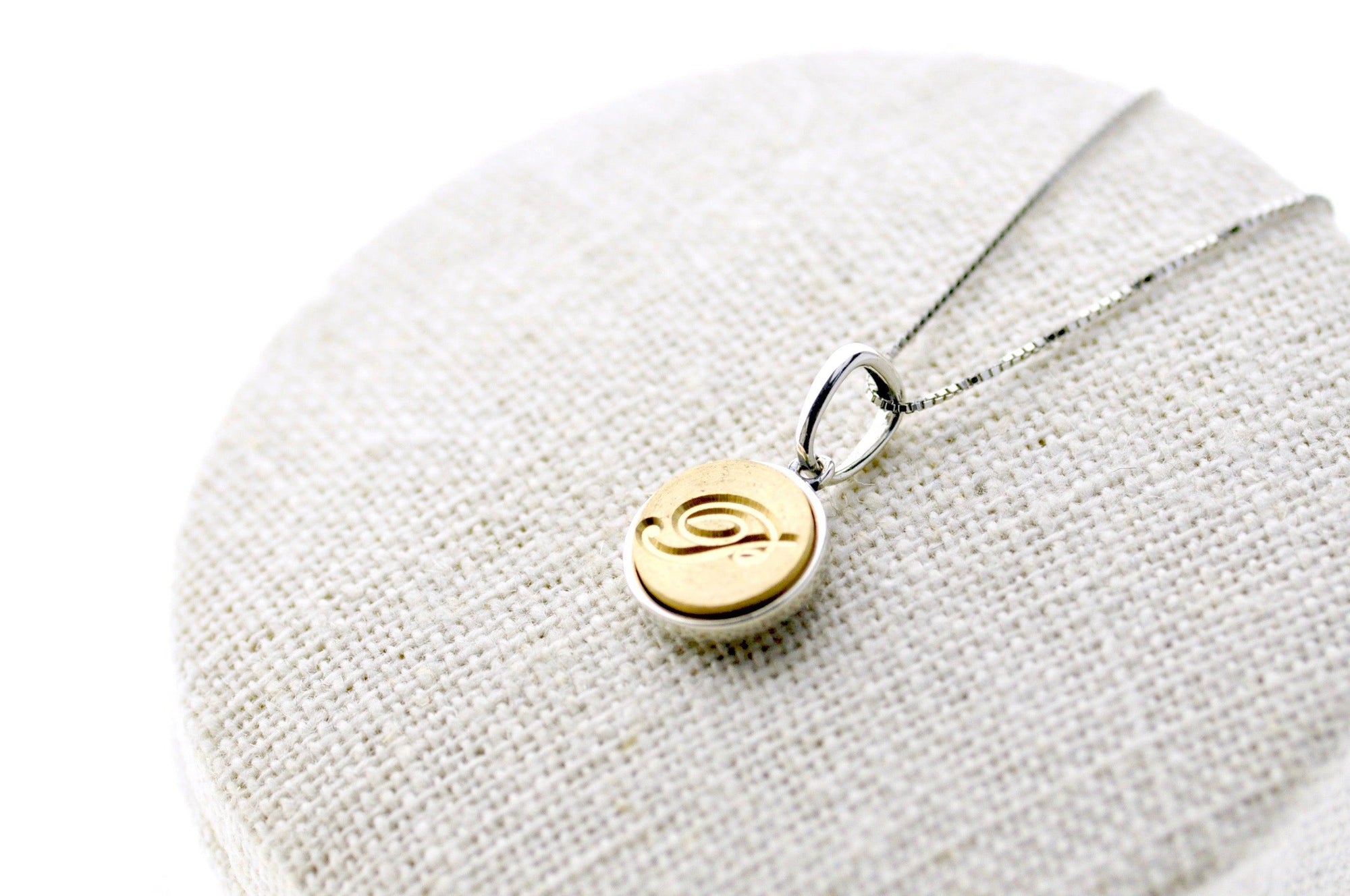 Script Initial Filigree Charm Signet Necklace - Backtozero B20 - 1 initial, 10mm, 10mm necklace, 1initial, 2sidenecklace, bead, brass, charm, floating, minimal, minimalnecklace, necklace, One Initial, Personalized, signet, signet necklace, silver