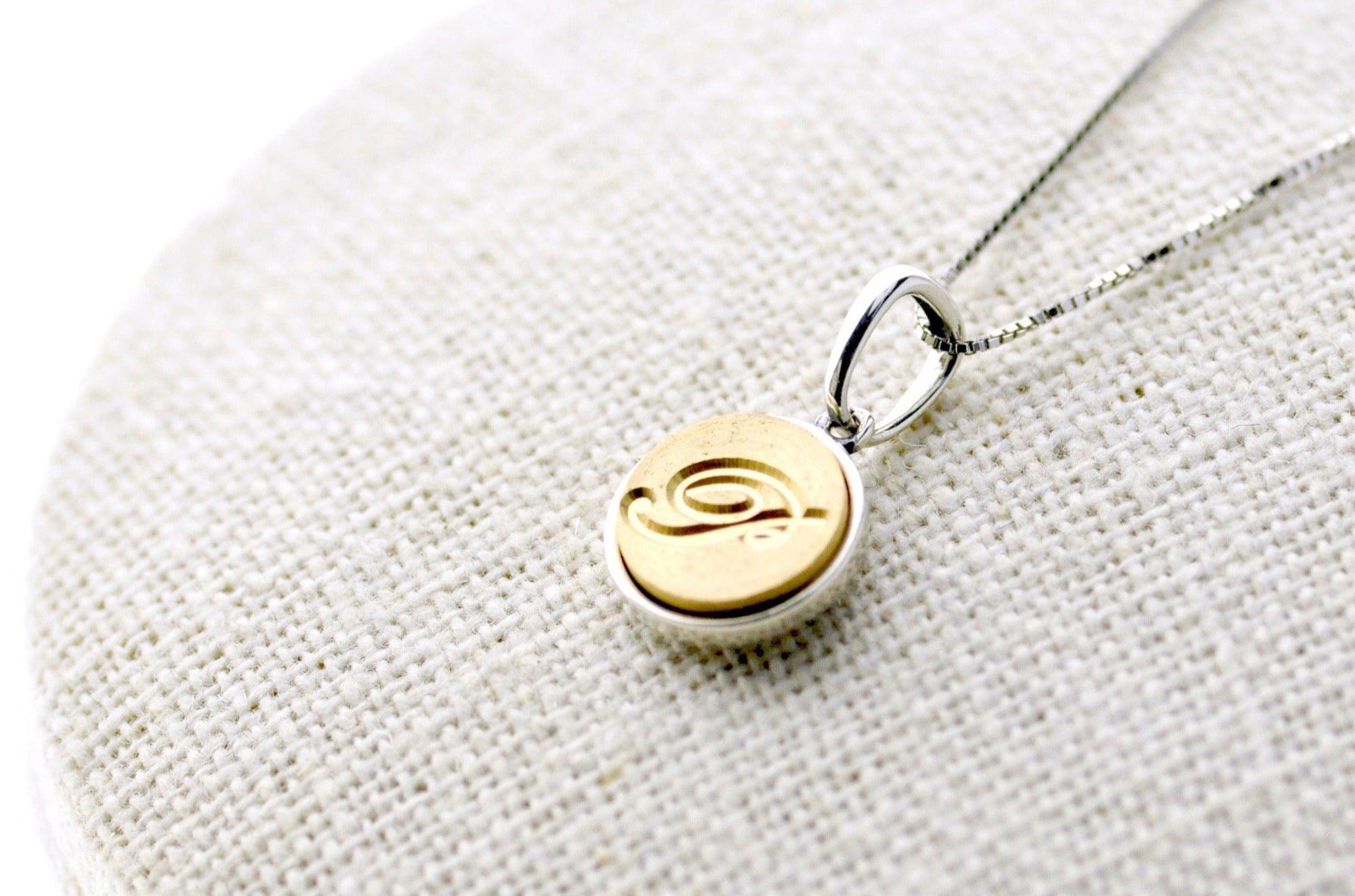 Script Initial Filigree Charm Signet Necklace - Backtozero B20 - 1 initial, 10mm, 10mm necklace, 1initial, 2sidenecklace, bead, brass, charm, floating, minimal, minimalnecklace, necklace, One Initial, Personalized, signet, signet necklace, silver