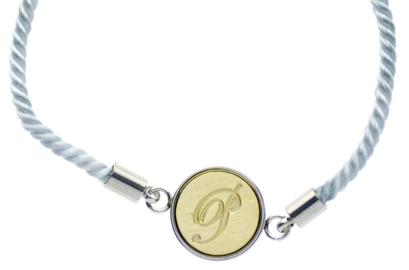 Script Initial Signet Bracelet - Backtozero B20 - 1 initial, 10mm, 12mm, 1initial, adjustable, bracelet, brass, cord, cord bracelet, Custom, green, minimal, One Initial, Personalized, signet, signet bracelet, stainless steel, twist cord