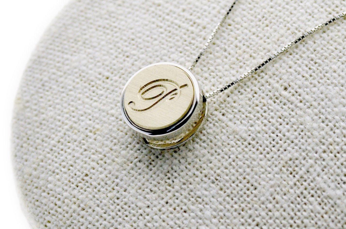 Script Initial Floating Signet Necklace - Backtozero B20 - 1 initial, 12mm, 12mm necklace, 1initial, bead, brass, charm, floating, minimal, minimalnecklace, necklace, One Initial, Personalized, signet, signet necklace, silver