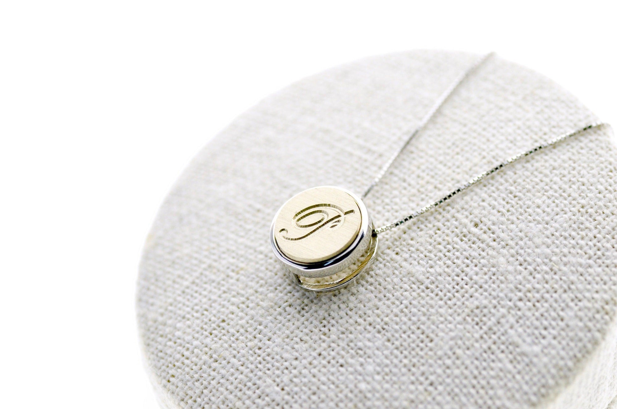 Script Initial Floating Signet Necklace - Backtozero B20 - 1 initial, 12mm, 12mm necklace, 1initial, bead, brass, charm, floating, minimal, minimalnecklace, necklace, One Initial, Personalized, signet, signet necklace, silver