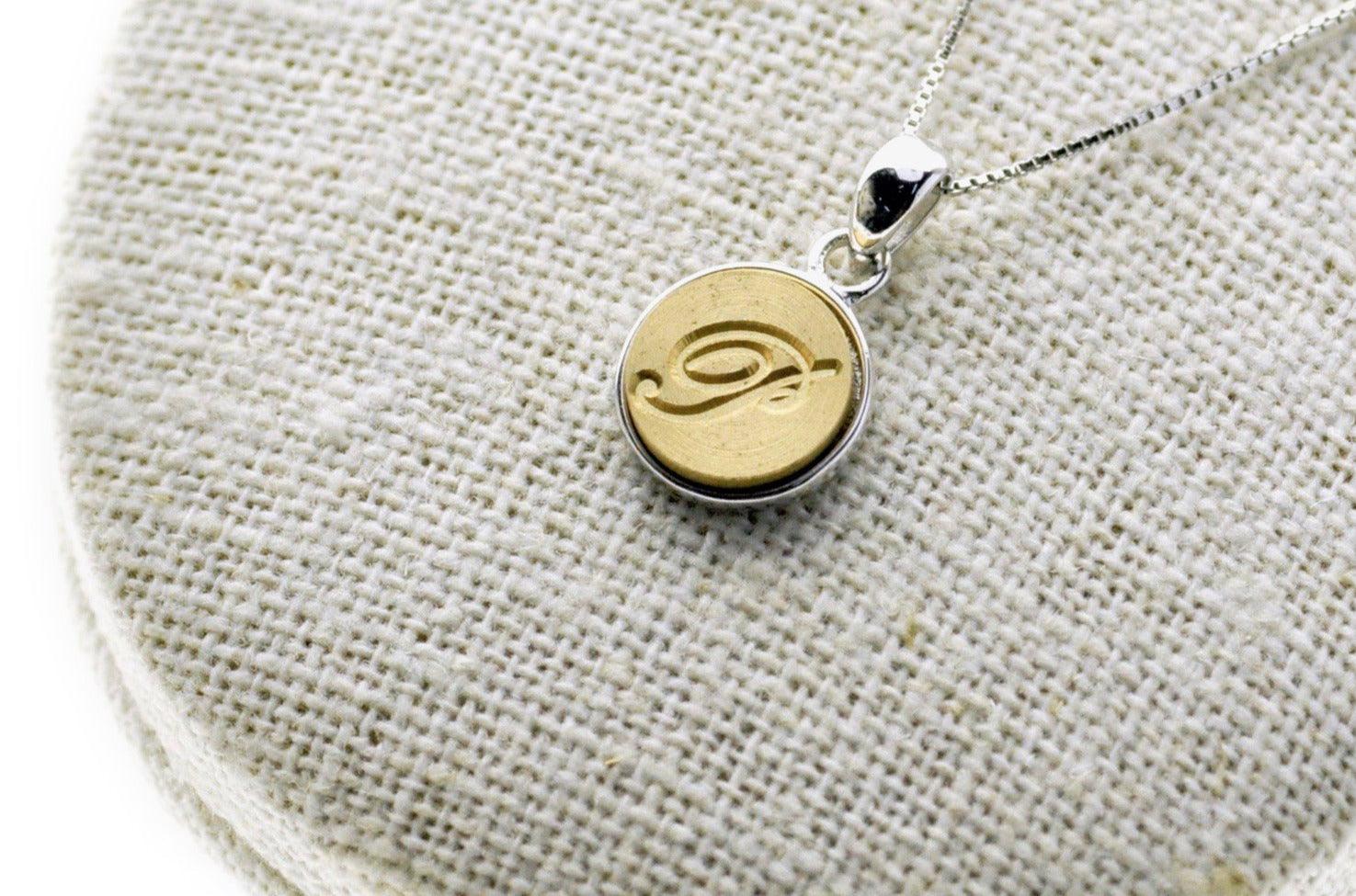 Script Initial Minimal Signet Necklace - Backtozero B20 - 1 initial, 1initial, brass, Initial, minimal, minimalnecklace, necklace, One Initial, Personalized, signet, signet necklace, silver