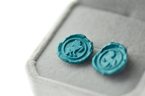 OOAK Horse Wax Seal Earrings - Backtozero B20 - Animal, Blue, earrings, Green, Handmade, lake blue, OOAK