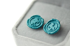 OOAK Horse Wax Seal Earrings - Backtozero B20 - Animal, Blue, earrings, Green, Handmade, lake blue, OOAK