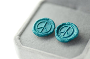 OOAK Peace Wax Seal Earrings - Backtozero B20 - Blue, earrings, Handmade, lake blue, OOAK