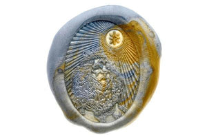 Starburst Zodiac Leo Wax Seal Stamp - Backtozero B20 - light gold, lion, marble, marble wax, Metallic Blue, nature, oval, Signature, signaturehandle, Silver, starburst, zodiac