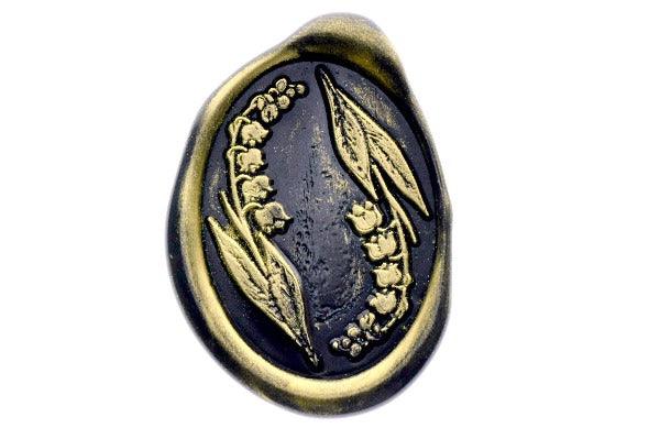 Lily of the Valley Duo Wax Seal Stamp - Backtozero B20 - black, botanic, Botanical, duo, floral, flower, gold, gold dust, gold powder, lily, Nature, newarrivals, oval, Signature, signaturehandle, spring, valley