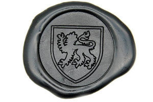 Heraldic Lion Shield Wax Seal Stamp - Backtozero B20 - Black, crest, genericlonghandle, Heraldic, lion, shield