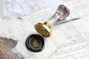 Starry Message Wax Seal Stamp | Fern | Patience - Backtozero B20 - black, botanic, Botanical, Come to those who wait, dot, dots, fern, gold, gold dust, gold powder, Good things take time, Leaf, Leafs, Leaves, message, Nature, newarrivals, oval, Plant, plants, Signature, signaturehandle, star, starry, Stars