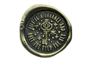 Life is a Journey and Only You Hold the Key Wax Seal Stamp - Backtozero B20 - black, gold, gold dust, gold powder, message, puzzle, Signature, signaturehandle, star, stars, words